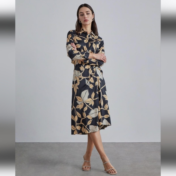 *NWT Printed Button-Down Silk Shirt & Ruched Waist Skirt (Set) - Silk Maison